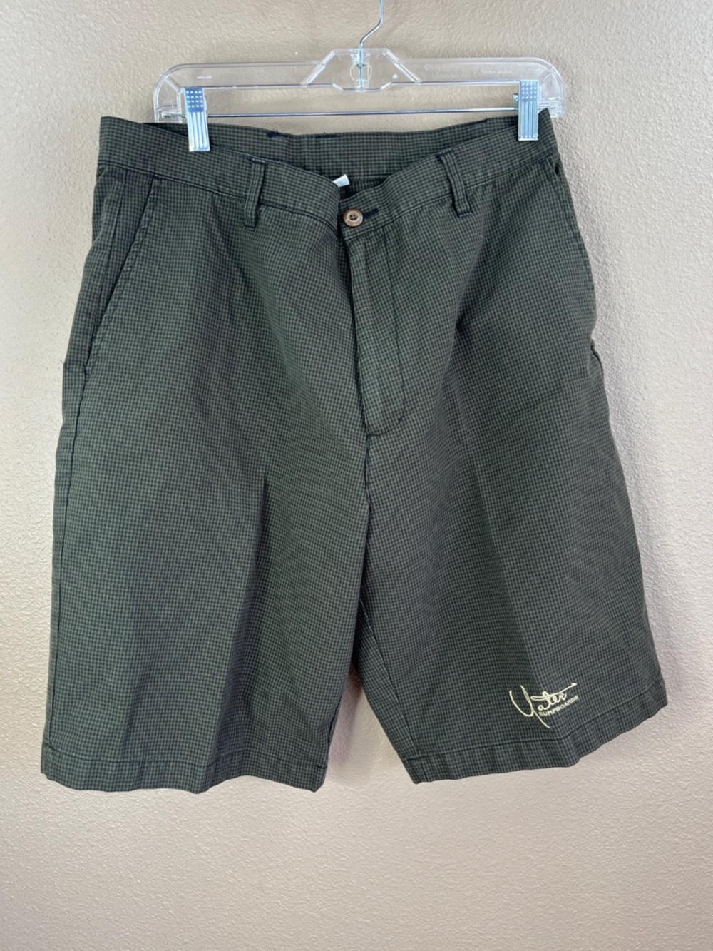 Men's Dark Olive Checkered Flat Front Shorts